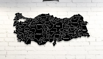 Türkiye Haritası ve İller Lazer Kesim Metal Tablo
