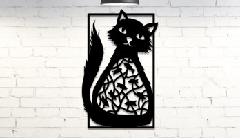 Karnı Balık Dolu Kedi Metal Tablo