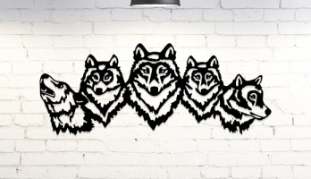 Beşli Kurt Kafası Lazer Kesim Metal Tablo