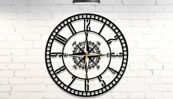 Pusula Saat Lazer Kesim Metal Duvar Saati