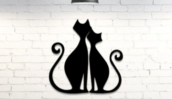 İki Mutlu Kedi Lazer Kesim Metal Tablo