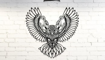 thumb Kanatları Açık Baykuş Lazer Kesim Metal Tablo