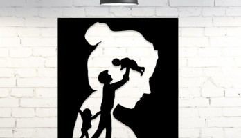 Anne Baba Çocuklar Lazer Kesim Metal Tablo