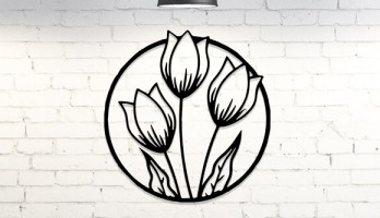 Halka içinde Laleler Lazer Kesim Metal Tablo