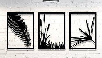 3 Parça Sazlık Ve Yapraklar Metal Tablo