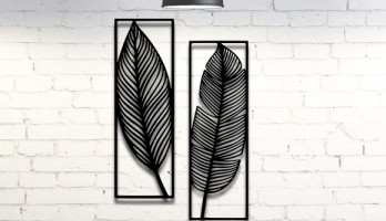 İki Kuru Yaprak Dekoratif Lazer Kesim Metal Tablo