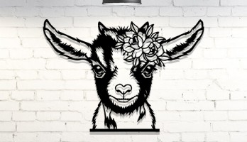 Çiçekli Keçi Resmi Lazer Kesim Metal Tablo