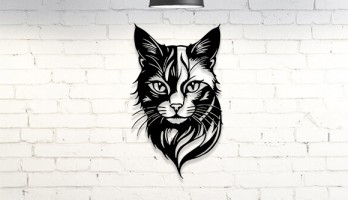 Kedi Kafası Lazer Kesim Metal Tablo