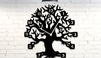 Ağaç Desenli Metal Lazer Kesim Duvar Saati