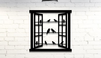 Penceredeki Kuşlar Lazer Kesim Metal Tablo