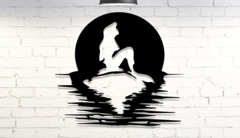 Deniz Kızı ve Gün Batımı Lazer Kesim Metal Tablo