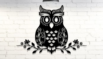 Dala Konmuş Baykuş Metal Tablo