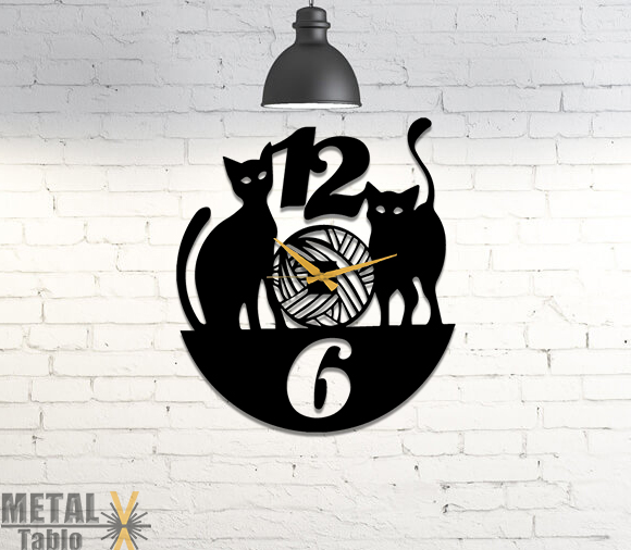 Kediler Lazer Kesim Metal Duvar Saati