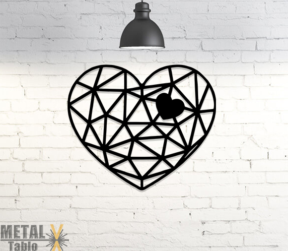 Çizgili Kalp içinde Kalp Lazer Kesim Metal Tablo